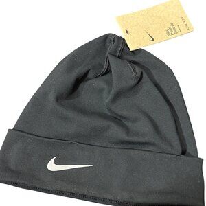 Nike Black Beanie Hat With Silver Swoosh Logo